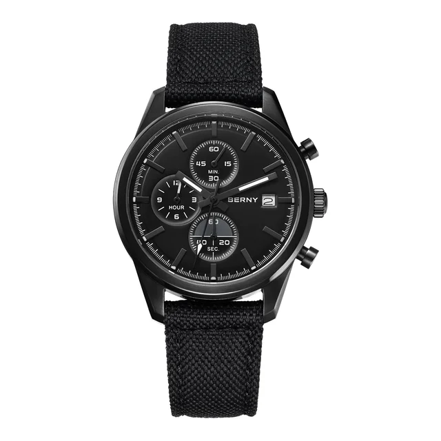 BERNY Men Quartz Black Chronograph Watch-2826M-BLK kol saati
