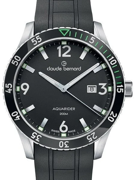 Claude Bernard Aquarider Black Dial, 200 Meter Dive Watch #53008-3NVCA-NV 44 mm kol saati