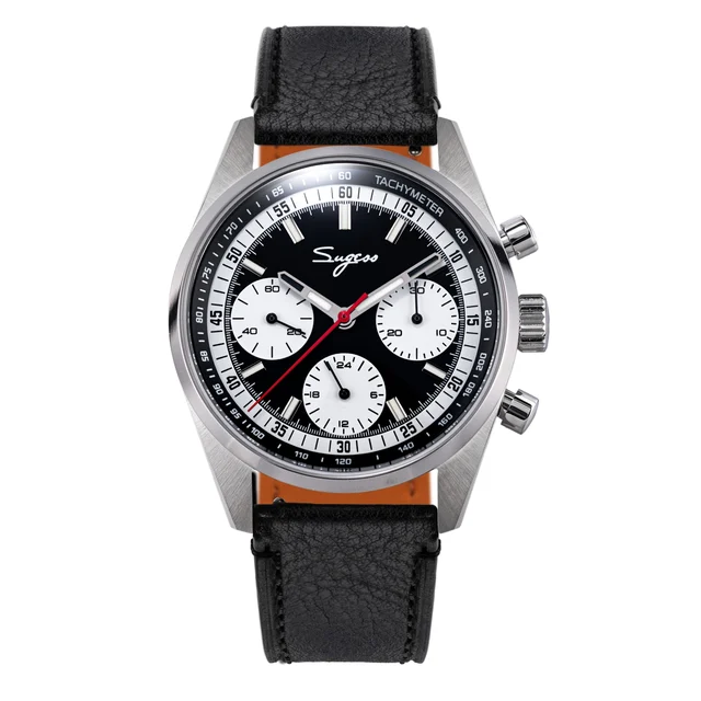 Sugess Chronograph Stainless Steel Black Dial Silver Hand Blac S465 Chronograph Stainless