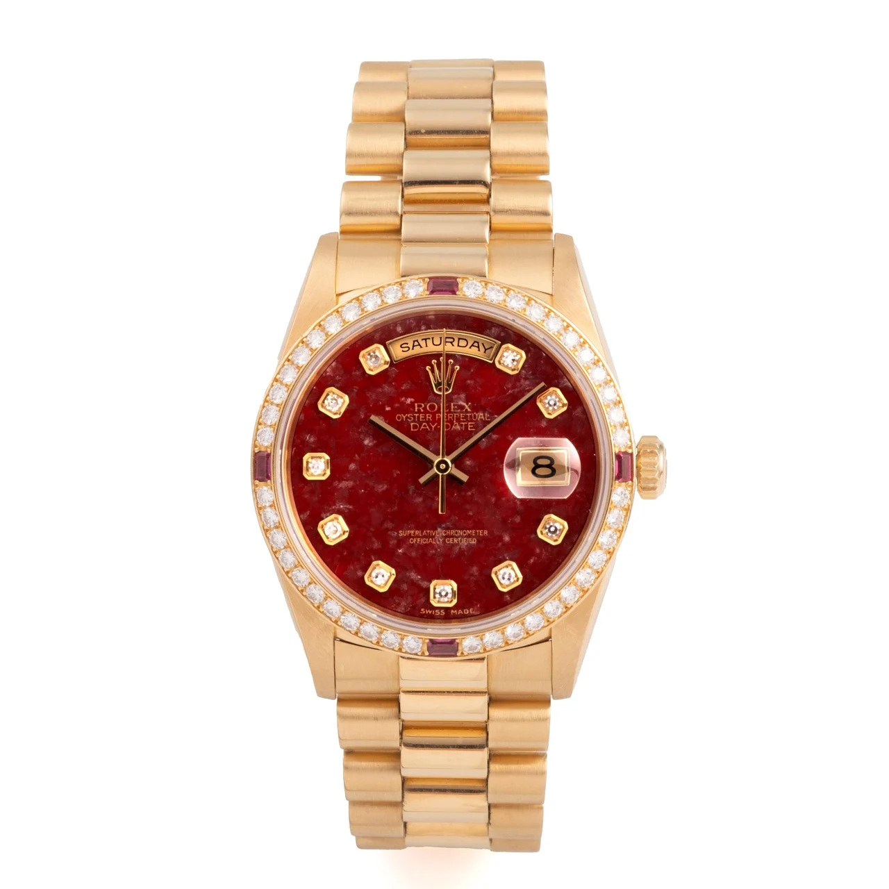 Rolex ROLEX, REF. 18378, DAY-DATE, RUBY INDEXES, DIAMOND AND RUBY BEZEL kol saati
