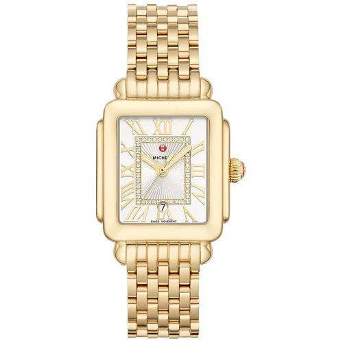 Michele Watches Michele MWW06G000014 Deco Madison Mid 18K Gold Diamond Dial Watch kol saat