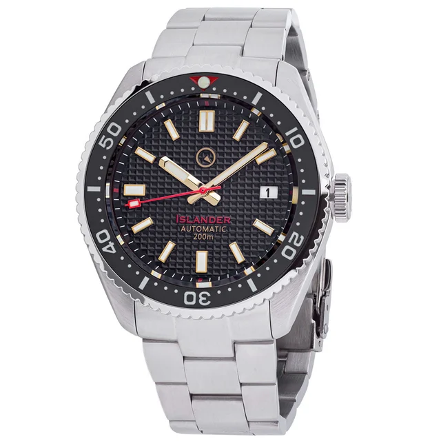 Islander Black Waffle Dial Automatic Dive Watch with Flat AR Sapphire Crystal, Luminous Ce