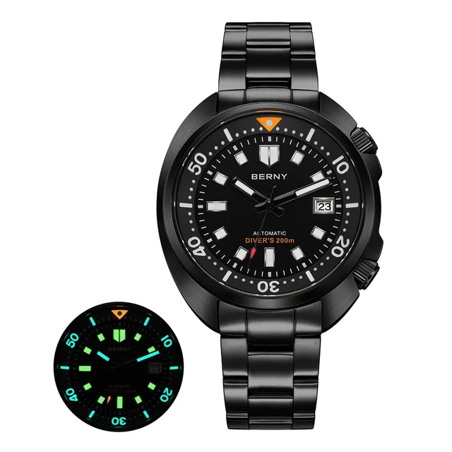 BERNY Men Automatic Compressor-style Diver Watch V2 -AM1970MS-BLK kol saati