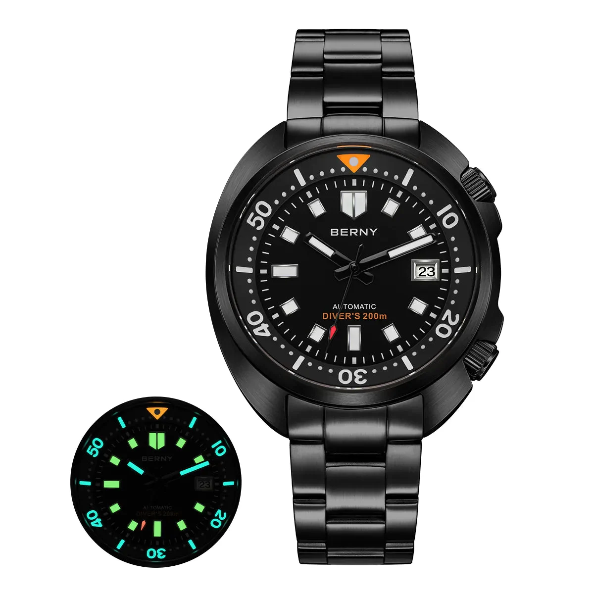 BERNY Men Automatic Compressor-style Diver Watch V2 -AM1970MS-BLK kol saati