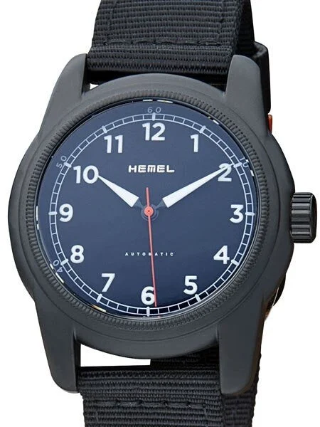Hemel Automatic Military-Styled Watch Black Ion-Plated Case and Sapphire Crystal #HMNO2 ko