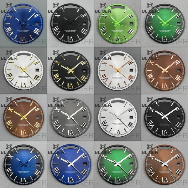 Tandorio Miyota 8285 dial with hands Roman numeral calendar luminous Green Black Blue Whit