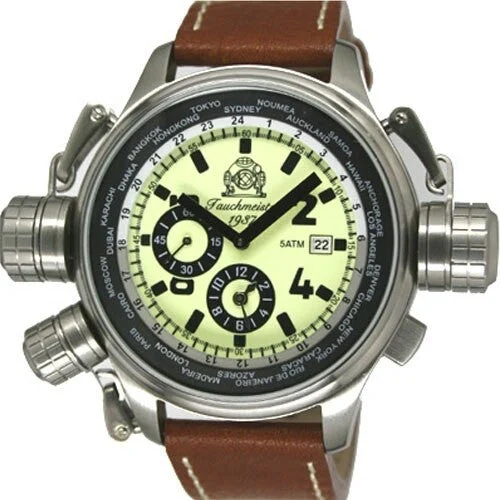 Tauchmeister Worldtimer Watch with Alarm and Full Luminous Dial #T0195 47 mm kol saati