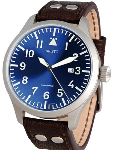 Aristo Swiss Automatic Pilot's Watch with Sunburst Blue Dial 3H159 kol saati