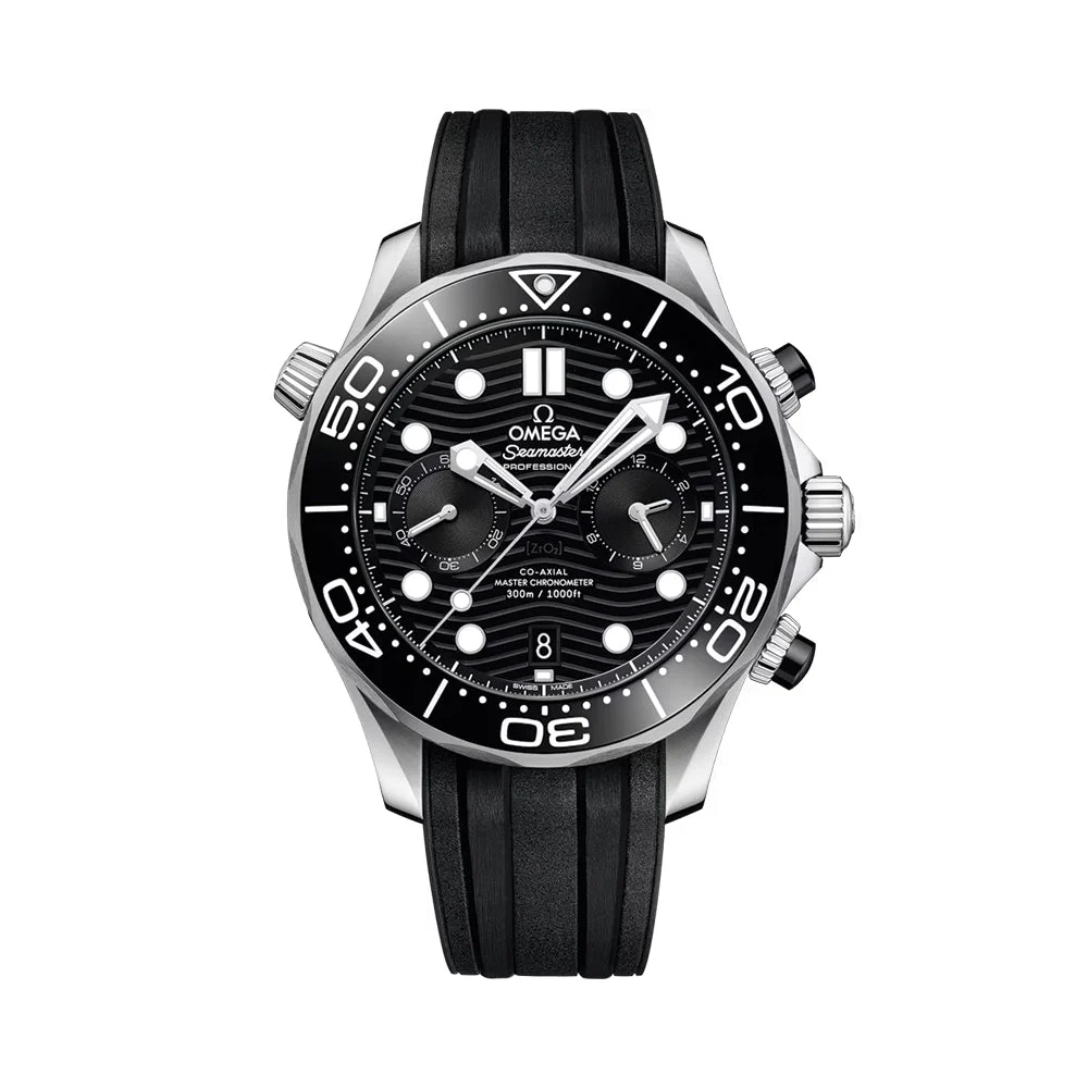 OMEGA Seamaster Diver 300M Chronograph 44mm - Black on Rubber Strap O21032445101001 44 mm kol saati