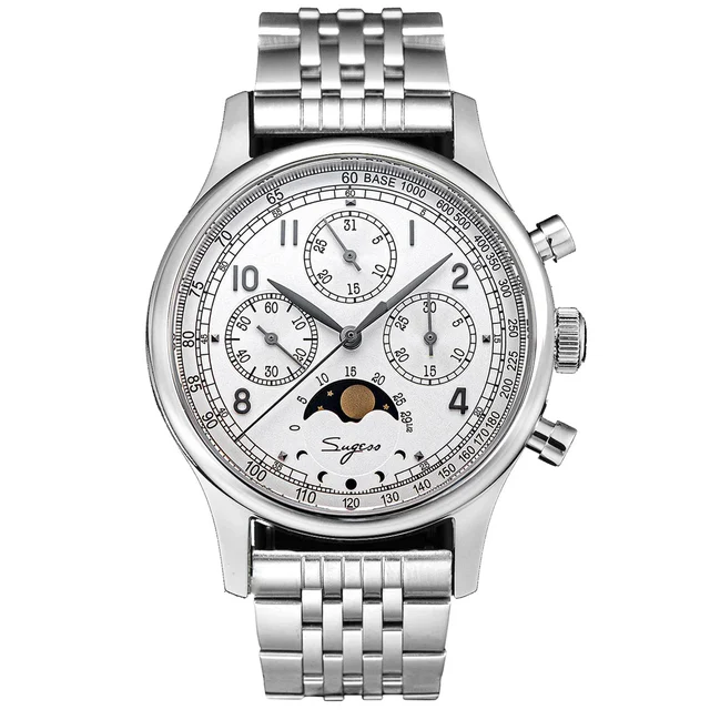Sugess MoonPhase Master S389-2 White Dial Swan Neck Regulator Brace kol saati