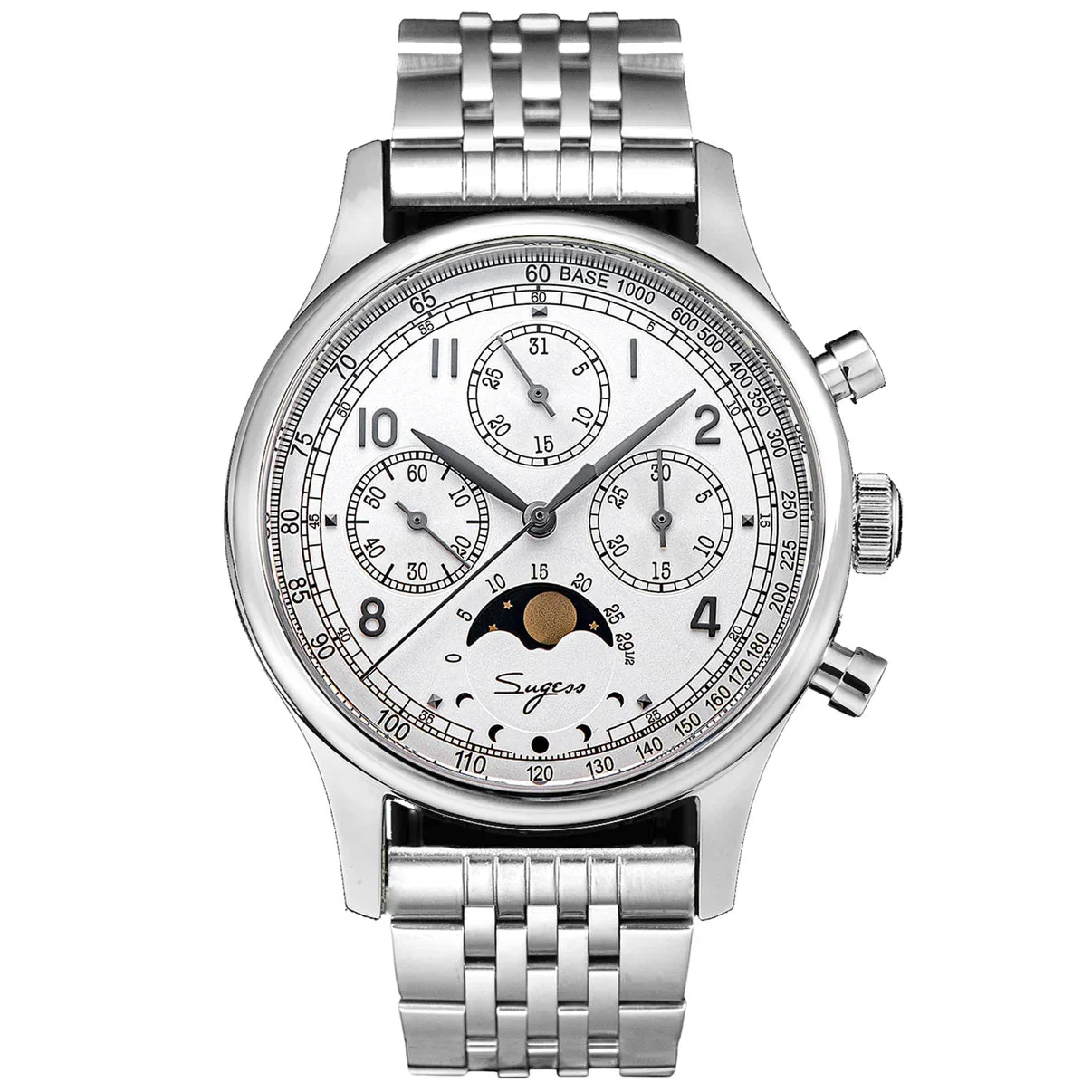Sugess MoonPhase Master S389-2 White Dial Swan Neck Regulator Brace 41 mm kol saati