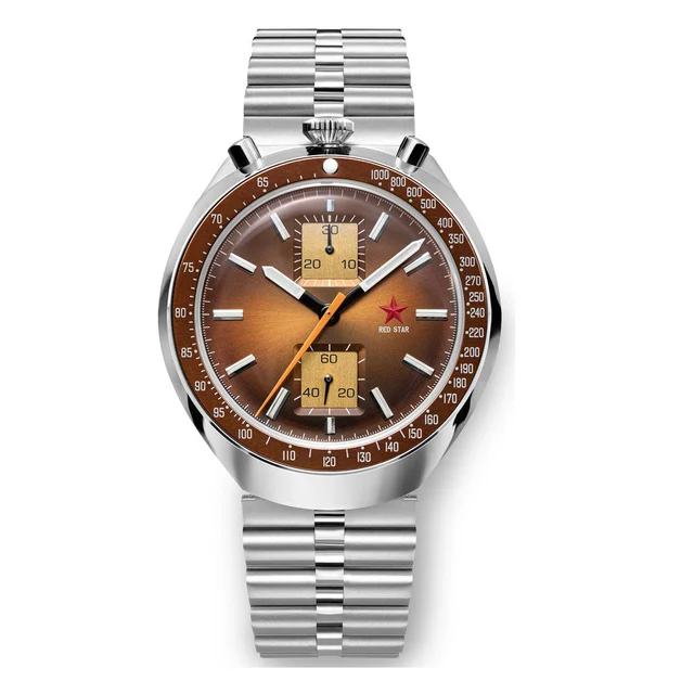 Red Star Bullhead Mechanical Chronograph with Brown Dial #8597G-2 kol saati