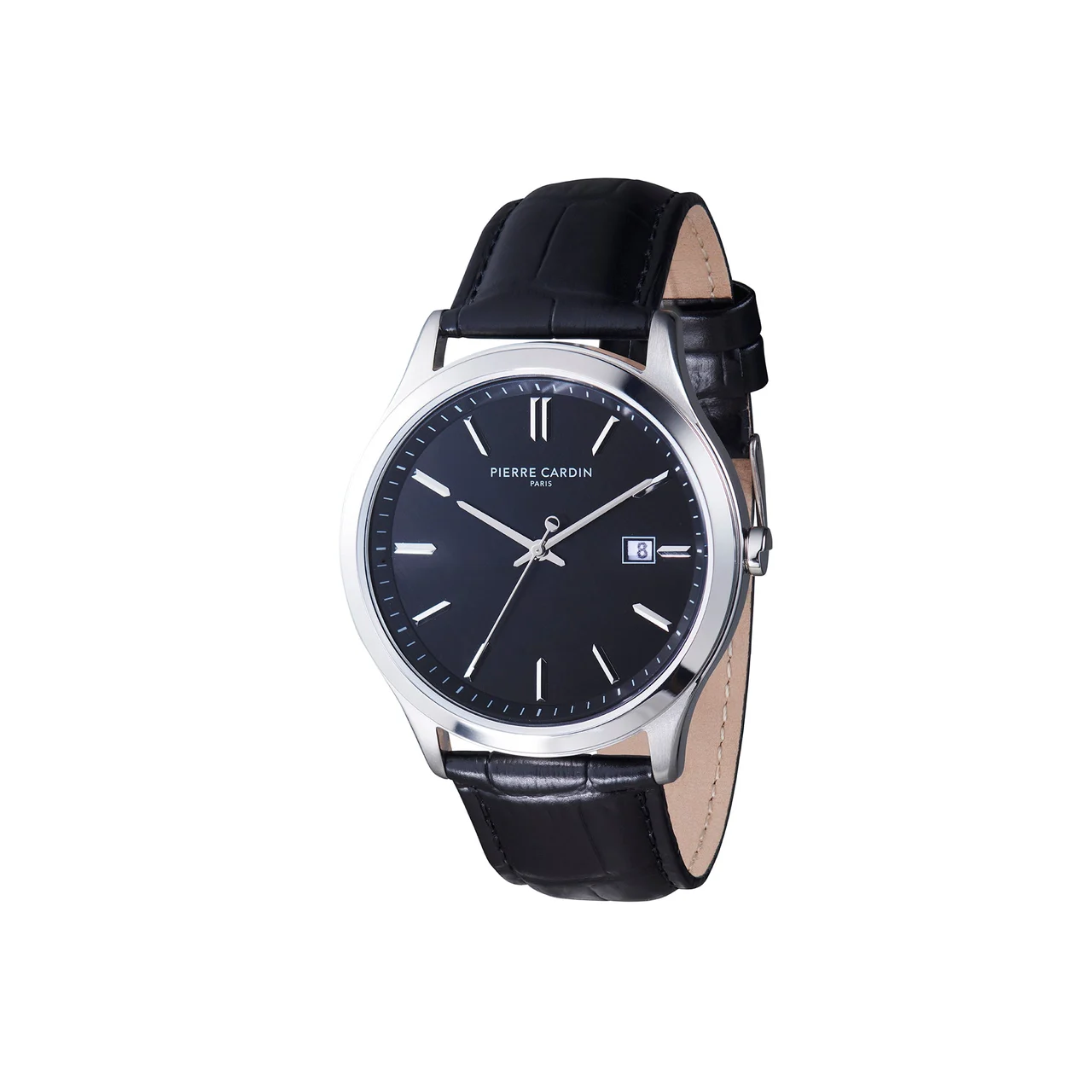 Épinettes Essential Stainless Steel Watch with Black Dial and Black Leather Strap CQI.0002 42 mm kol saati
