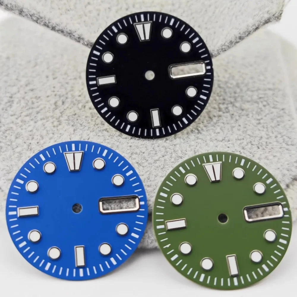 Tandorio Watch Dial BGW9 Ice Blue Luminous Watch Faces with Dual Date Calendar Window Watch Accessory for NH36 Movement 14:200000080#Military Green 28.5 mm kol saati