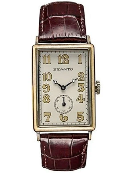 Szanto Stealth Antique Gold Ion Plated Vintage Inspired Dress Watch #4202 kol saati