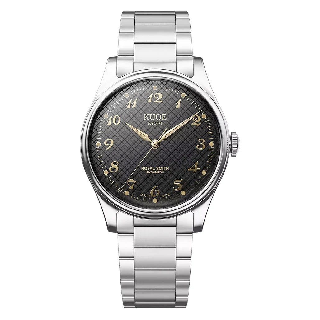Kuoe Royal Smith 90-006 Black Dial Watch with Breguet Numerals #RS90006BG-SV-BK kol saati