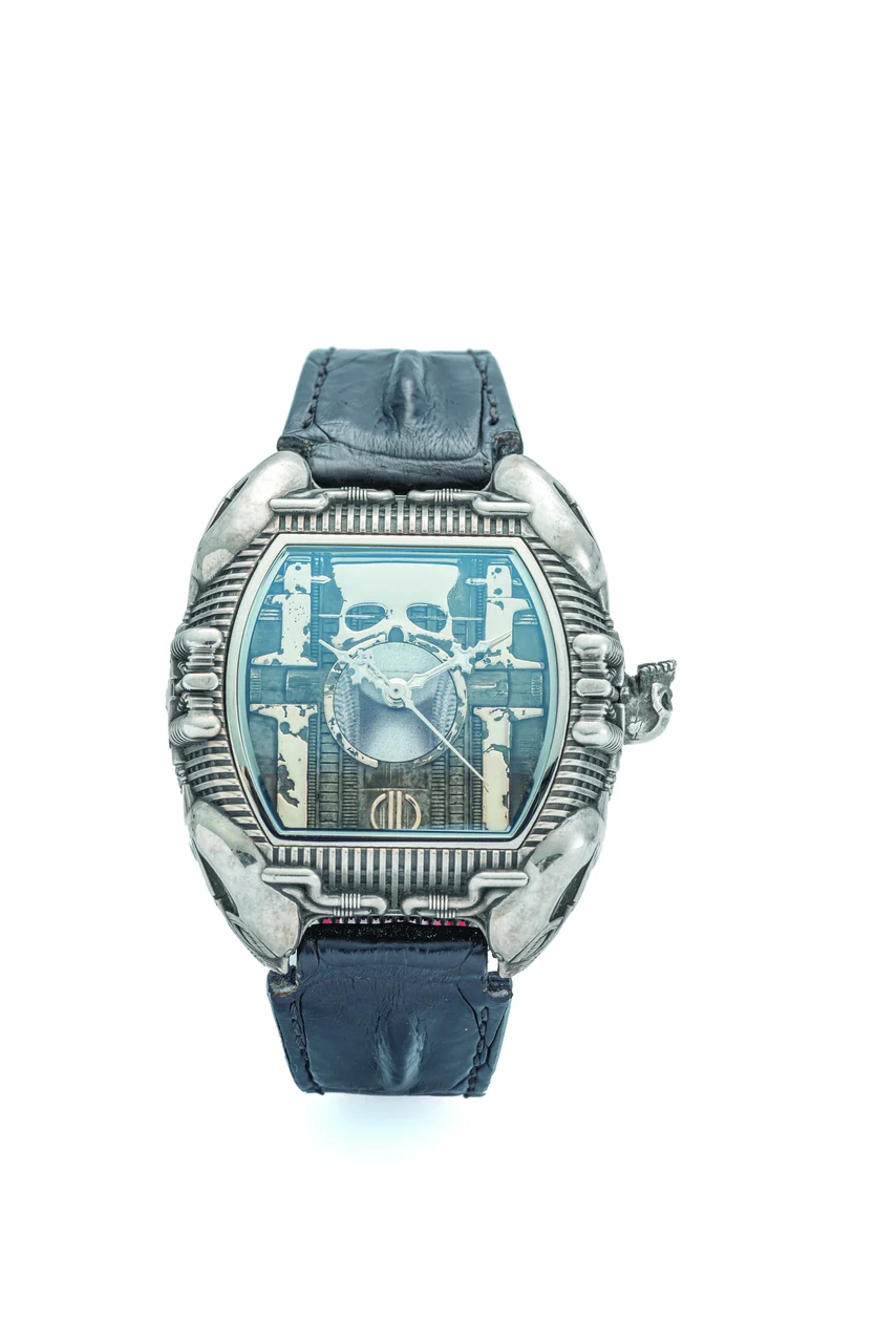 Strom Ref. AC 18-01, self-winding, centre-seconds; “Agonium Collection” “In memoriam HR Giger”; limited edition of 99 pieces; silver and titanium kol saati