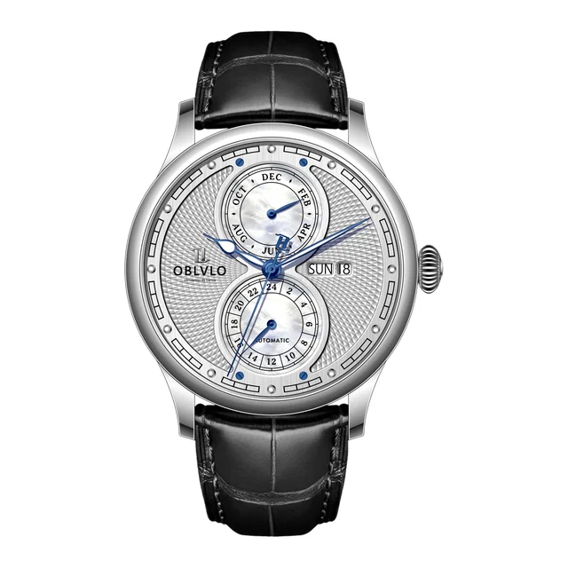 OBLVLO Series, 42mm, Steel With Leather Automatic, White Dial AM AM Series, 42mm, Steel Wi