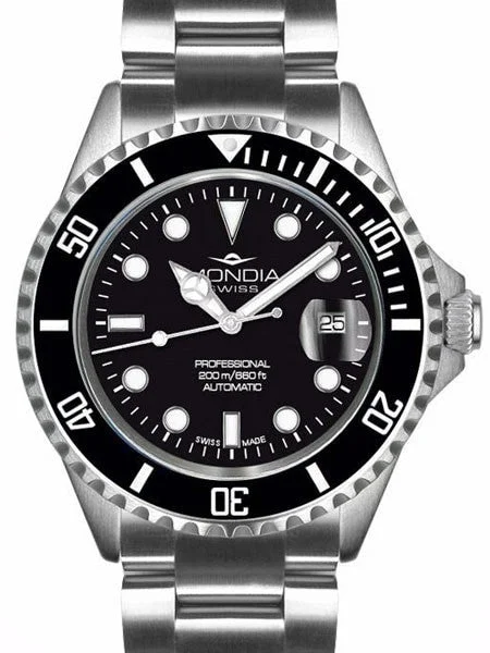 Mondia Swiss Automatic Dive Watch with Black Dial #MS-213-SSBK-BK-OCM kol saati