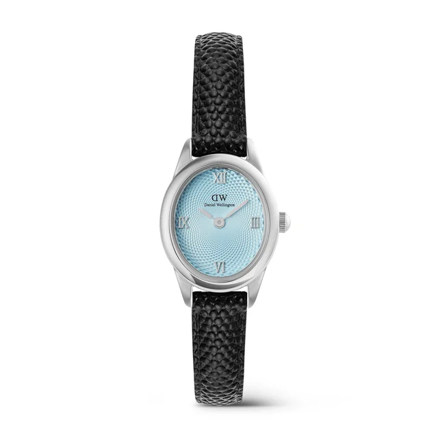 DANIEL WELLINGTON Ophelia Mini Black Lizard Ice Blue Guilloché Silver DW00100896 kol saati