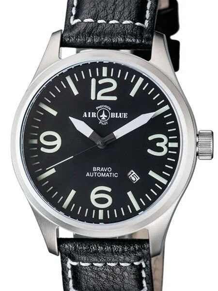 Air Blue Bravo Automatic Pilot Watch with 44mm Case, Sapphire Crystal #BRAVOAUTOSSBLK 44 mm kol saati