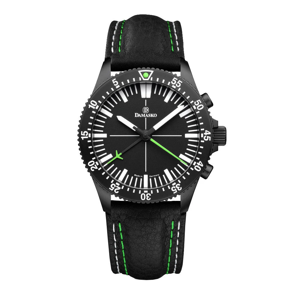Damasko Black 42mm Chronograph, Green Accents, with 60-Minute Stopwatch Function #DC80BK-Gn 42 mm kol saati