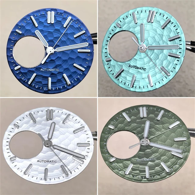 Tandorio Honeycomb Texture Watch Dial Hands Set Green Luminous Faces for NH34 NH38 Movemen