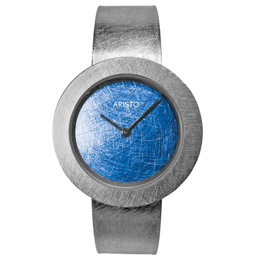 Aristo Titanium Scratched Blue Dial Watch Titanium Bangle #5D95-4 kol saati