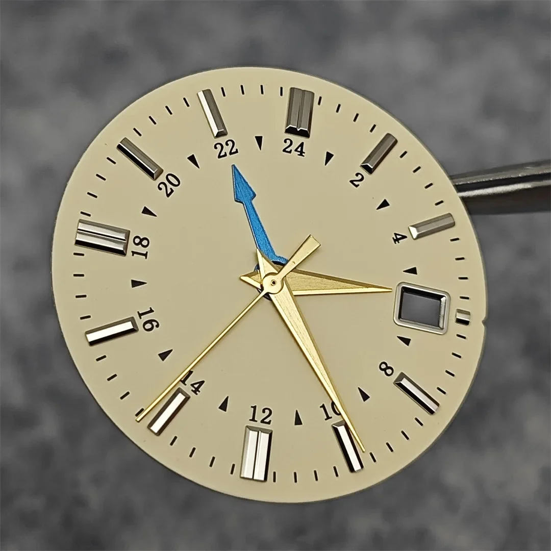Tandorio Watch Dial Beige GMT Watch Faces + Watch Hands Non-luminous with Single Date Replace Parts for Japanese NH34 Movement 14:201447303#for NH34 dia l 31 mm kol saati