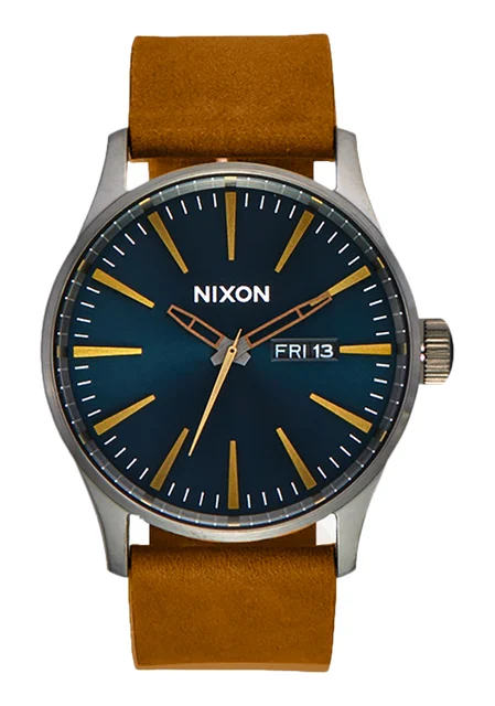 Nixon US Sentry Leather - Gunmetal / Indigo / Brown A105-2984-00 kol saati