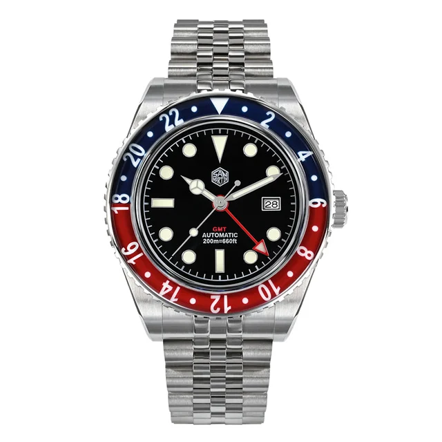 San Martin Vintage NH34 GMT Watch SN005 圣马丁SN005-B1 - 白面-黄字钉 - kol saati
