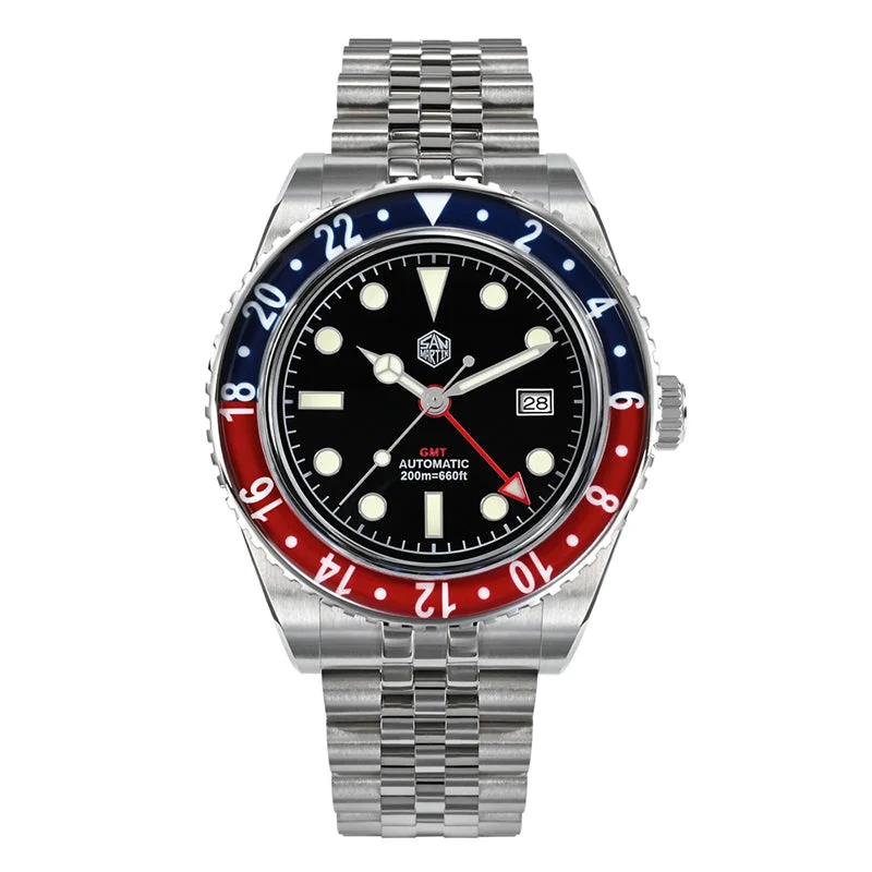San Martin Vintage NH34 GMT Watch SN005 圣马丁SN005-B1 - 白面-黄字钉 - 40 mm kol saati
