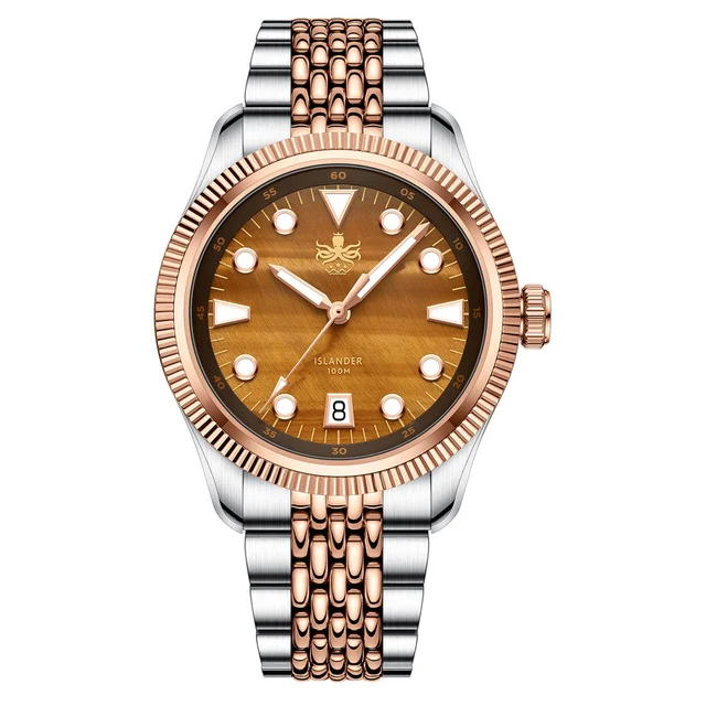 Phoibos ISLANDER Delphinus Tiger's Eye Stone Dial Watch #PY066-LIW22 kol saati