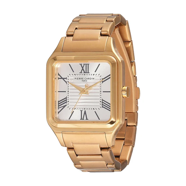 Ménilmontant Carré Men’s Square Watch - Gold Case, Silver White Dial with Gold Metal Strap