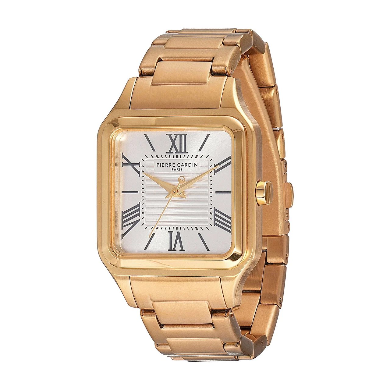 Ménilmontant Carré Men’s Square Watch - Gold Case, Silver White Dial with Gold Metal Strap CF.1006.MG 31.4 mm kol saati