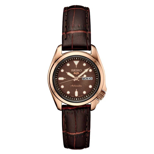 Seiko Sports Automatic Watch with Chocolate Dial and 28mm Rose Goldtone Case #SRE006 kol s
