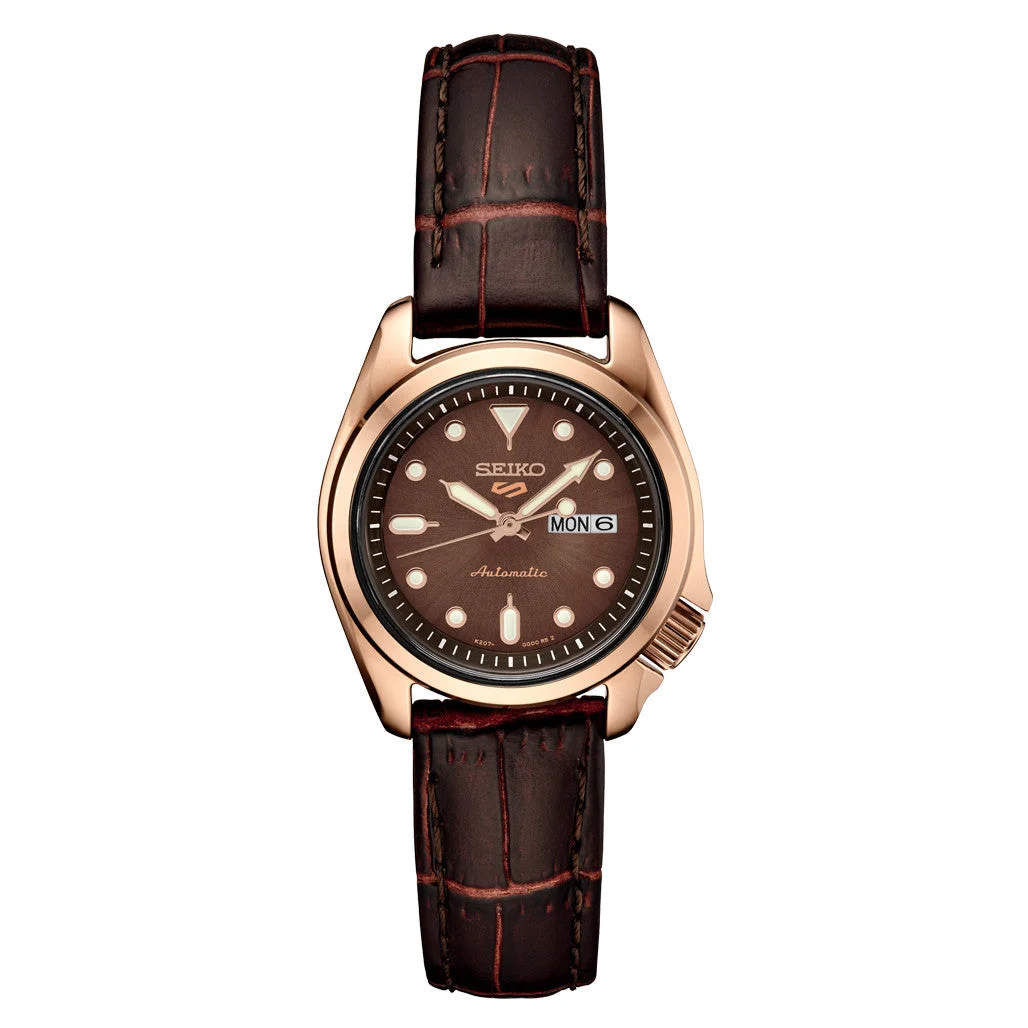 Seiko Sports Automatic Watch with Chocolate Dial and 28mm Rose Goldtone Case #SRE006 28 mm kol saati