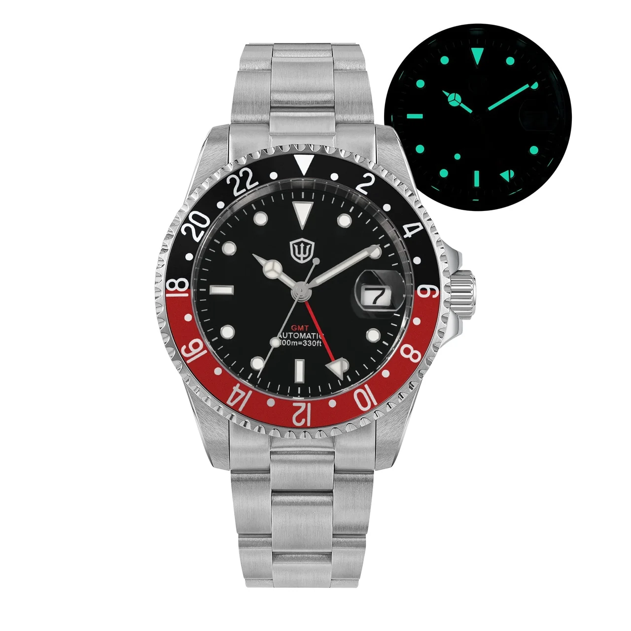 Watchdives Watchdives Watchdives-WD0014-黑面白字- 红蓝圈- 钢带 42 mm kol saati