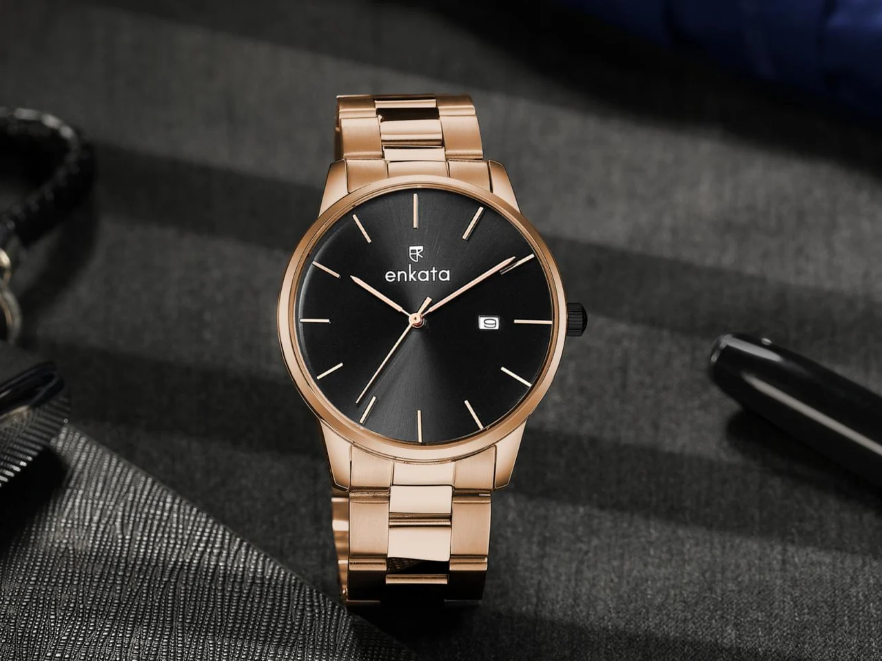 Enkatawatches Vega Black Rosegold 40 mm kol saati