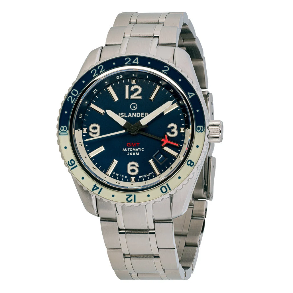 Islander Republic Swiss Automatic GMT Watch with Blue Dial #ISL-139 40 mm kol saati