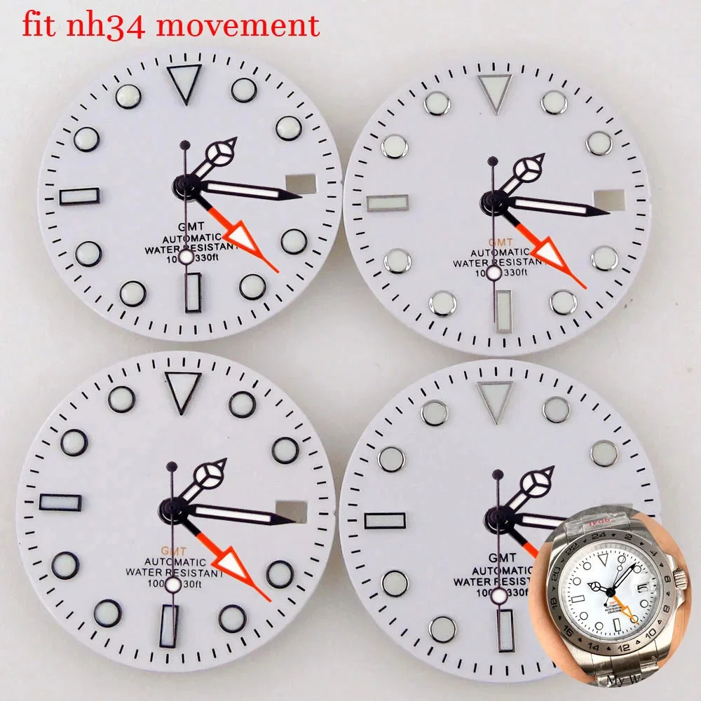Tandorio Nologo Sterile 29mm White NH 34A Watch Dial Face for D iver G MT Watch Mod Black Edge Markers Orange Hand Watches Cases Parts 14:193#A1 logo dial hand 29 mm kol saati