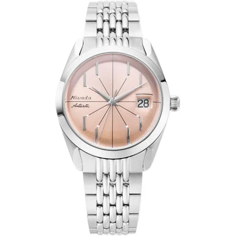 Nivada Grenchen Antartic Spider Salmon Dial Silver Bezel 32042A04 kol saati