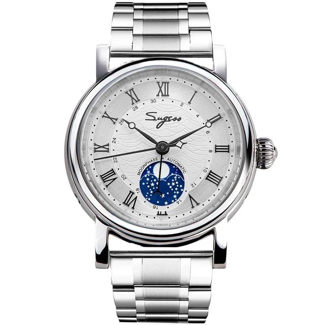 Sugess MoonPhase Master SU2108SK Stainless-Steel Moon Phase Silver kol saati