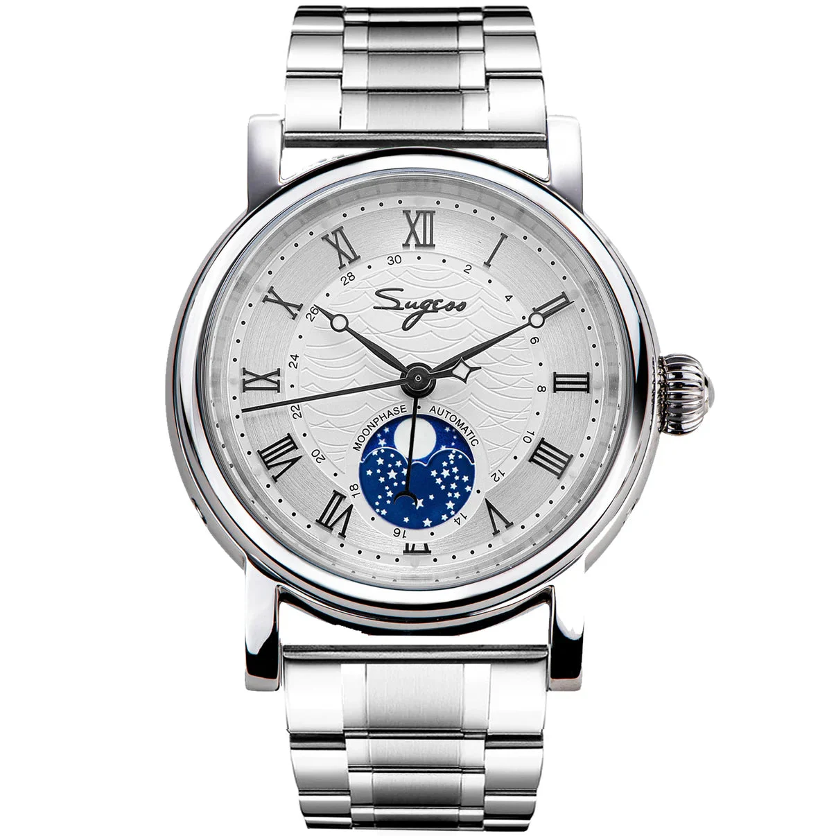 Sugess MoonPhase Master SU2108SK Stainless-Steel Moon Phase Silver 40 mm kol saati