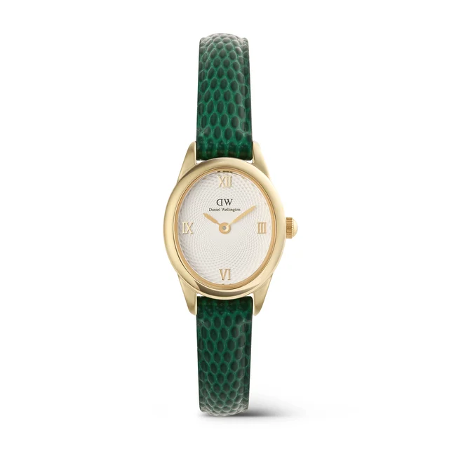 DANIEL WELLINGTON Ophelia Mini Green Lizard White Guilloché Gold DW00100892 kol saati