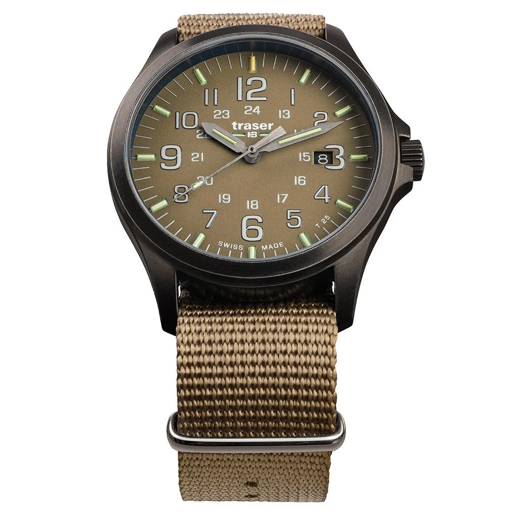 Traser Officer Pro GunMetal with Khaki Dial and Tritium #108631 kol saati