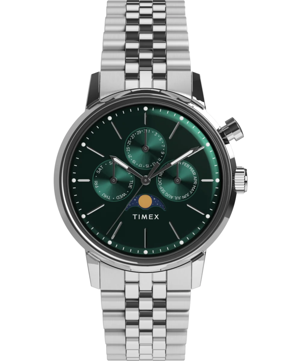Timex Marlin® Moon Phase Multifunction 40mm Stainless Steel Bracelet Watch TW2Y09900 40 mm kol saati