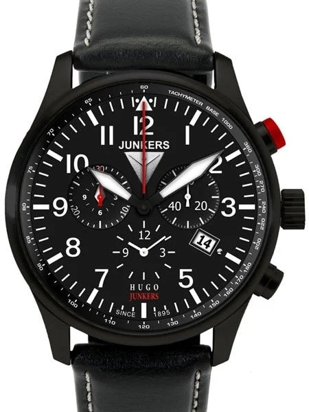 Junkers Hugo Series 12-Hour Totalizer Chronograph Watch with Alarm #6680-2 42 mm kol saati