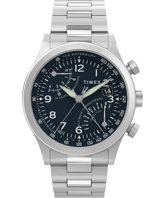 Timex Waterbury Traditional Fly Back Chronograph 43mm Stainless Steel Bracelet Watch TW2Y2