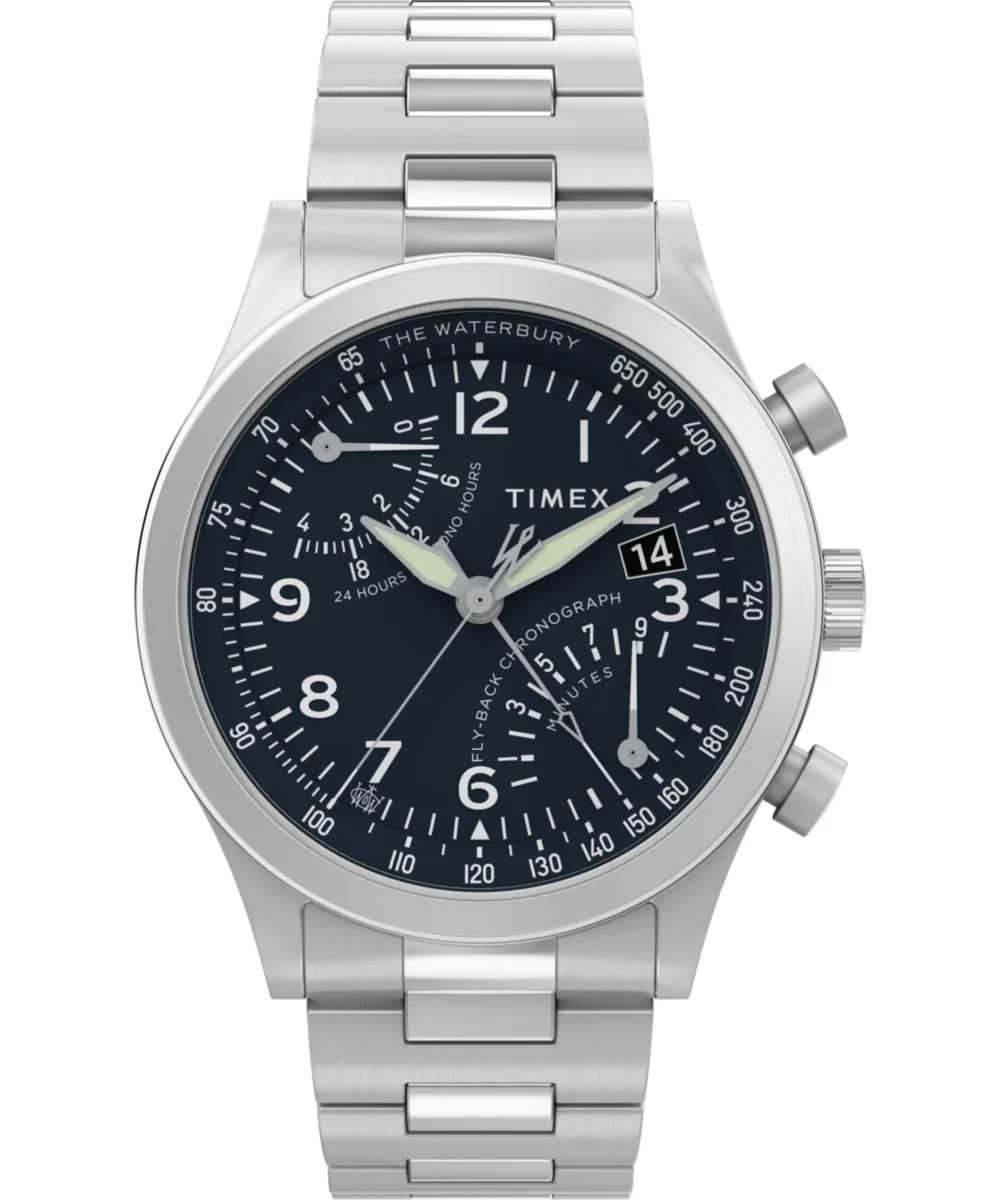 Timex Waterbury Traditional Fly Back Chronograph 43mm Stainless Steel Bracelet Watch TW2Y29800VQ 43 mm kol saati
